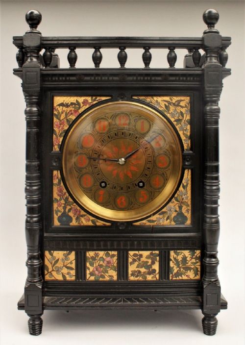 Antique Ebonised and Floral Mantel Clock Aesthetic Period