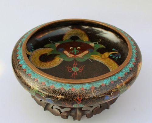 fig 1. Good Large 19th Century Cloisonne Dragon Bowl