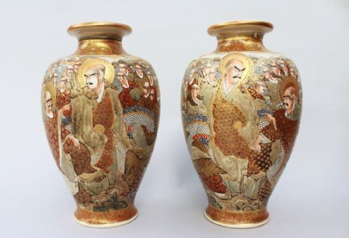 Good Large Pair of Satsuma Vases Meiji Period