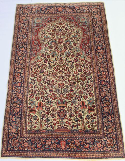 Antique Kashan Prayer Rug Tree of Life