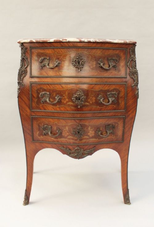 French Louis XV Style Marble Top Commode Chest of Good Bombe Shape