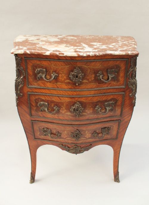 fig 1. French Louis XV Style Marble Top Commode Chest of Good Bombe Shape