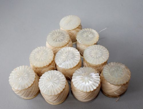Set of 10 Antique Mother of Pearl Lace Thread Bobbins