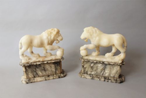 fig 1. Pair of Antique Marble & Alabaster Medici Lions