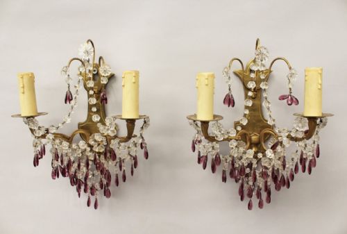 Pretty Pair of Antique Amethyst Glass Wall Lights