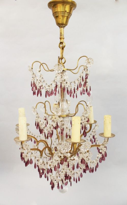 Antique French Cut Amethyst Glass & Clear Glass Chandelier