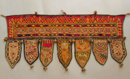 Antique Indian Embroidered Toran Wall Hanging