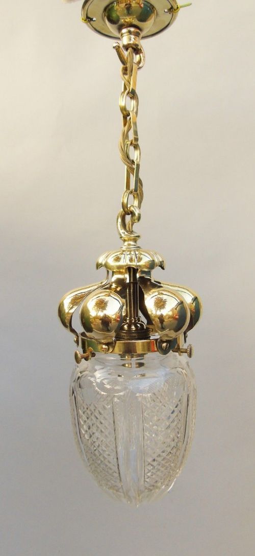 Victorian Solid Brass Light Cut Glass Bombe Shade