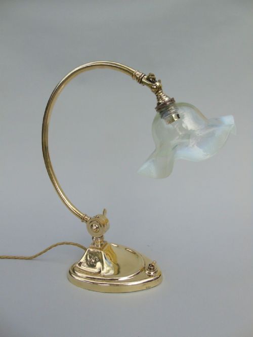 Good Quality Brass Desk / Table Lamp Vaseline Glass Shade