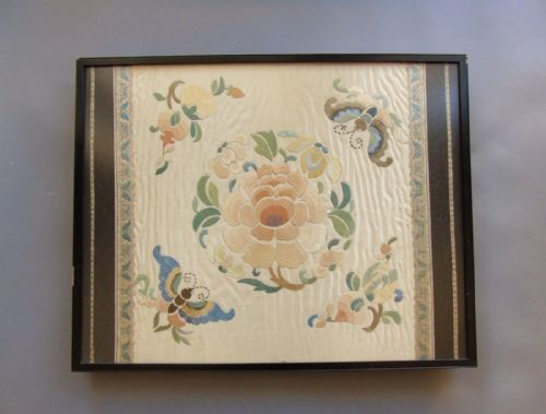 Pretty 19th Century Embroidered Panel with Butterflies