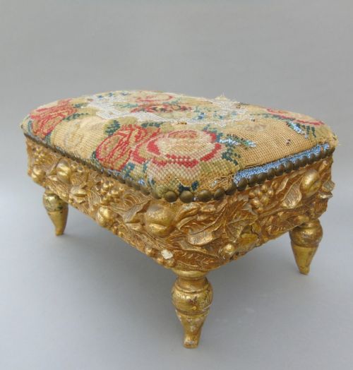 Antique Giltwood Beaded Stool 19th Century