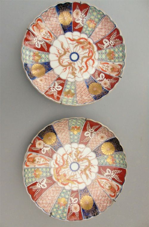 Pair of Japanese Imari Fukugawa Chargers Meiji Period