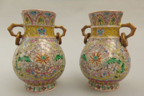 fig 1. Quality Pair of Antique Chinese Famille Rose Enamelled Vases