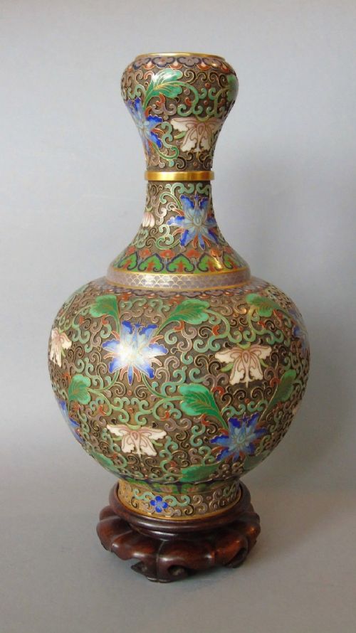Antique Chinese Cloisonne Vase on Stand