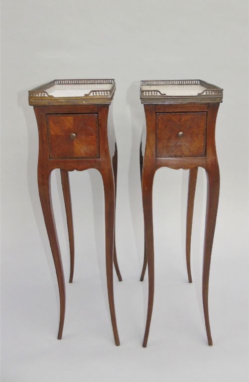 fig 1. Petite Pair of French Marble Top Bedside Cabinets 19th Century