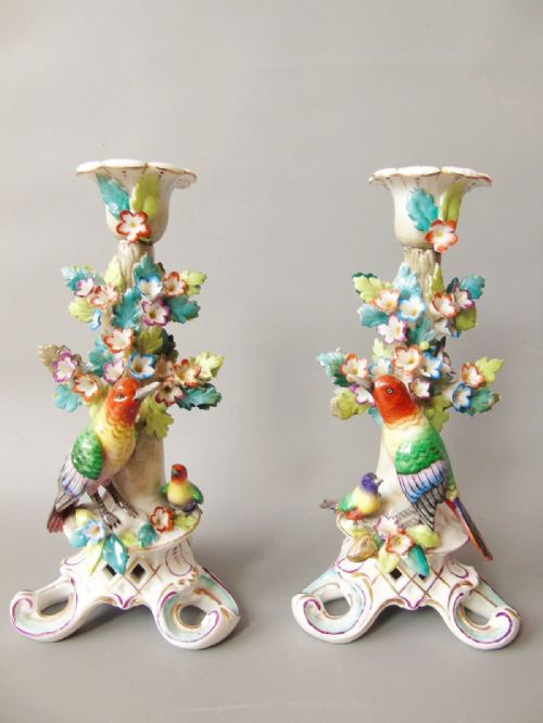 Good Pair of Victorian Chelsea Style Millefiori Candlesticks