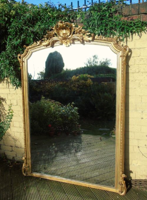 Very Large Antique French Arched Overmantel Mirror