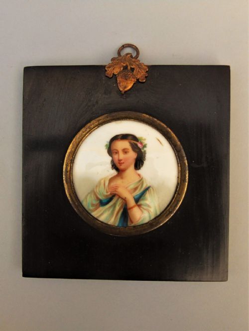 Georgian Miniature Portrait Painting on Porcelain Plaque