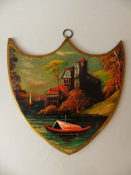 Antique Papier Mache Mother of Pearl Picture Shield