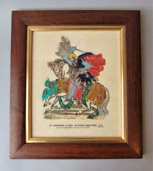 Antique Victorian Tinsel Picture St. Andrew and the Winged Serpent