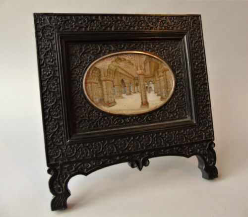 Antique Painting on Ivory Jaipur City Palace in Carved Hardwood Frame