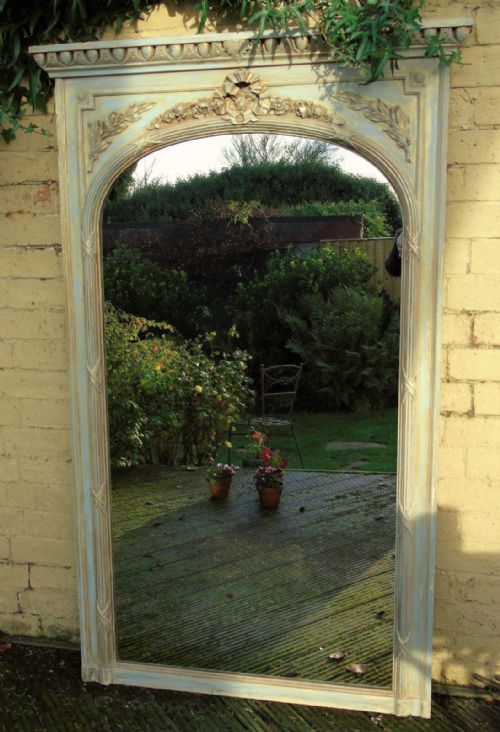 Antique French Mirror Painted and Gilded Floor Standing