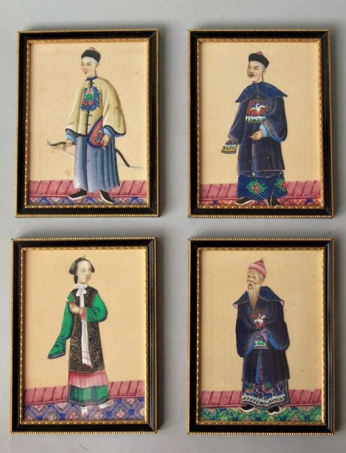Chinese Paintings Portraits on Pith Set of 4 19th Century