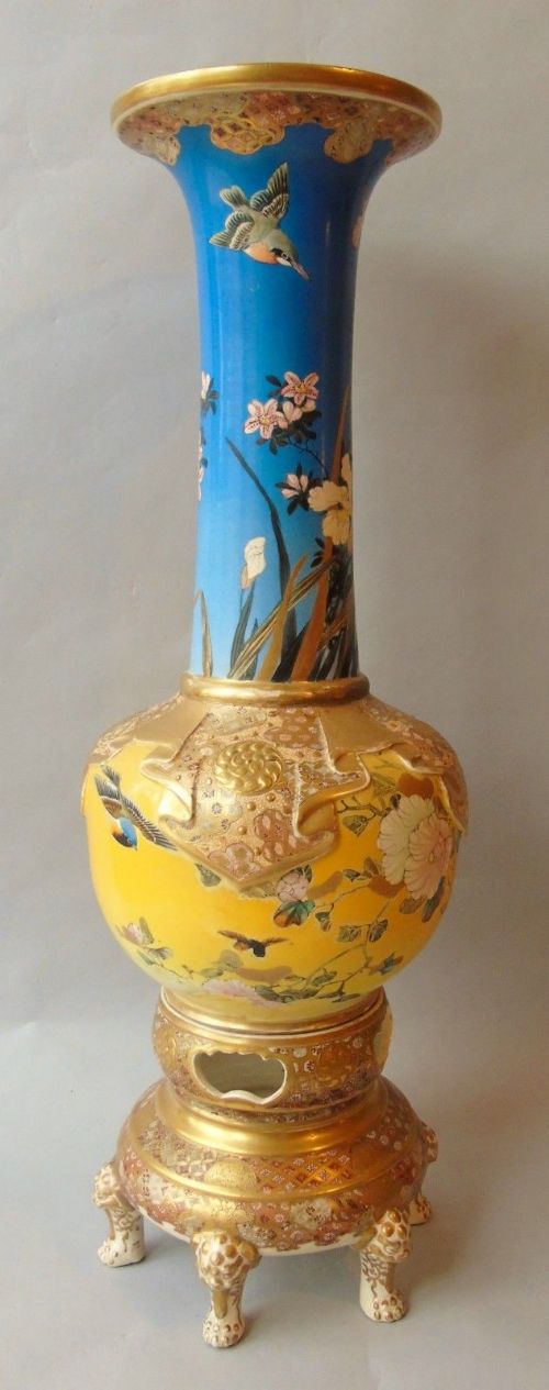Large Japanese Meiji Period Satsuma Vase on Stand