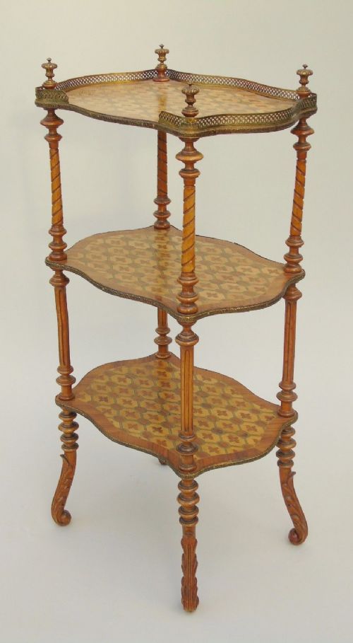 Pretty 19th Century Walnut & Parquetry What Not / Etagere