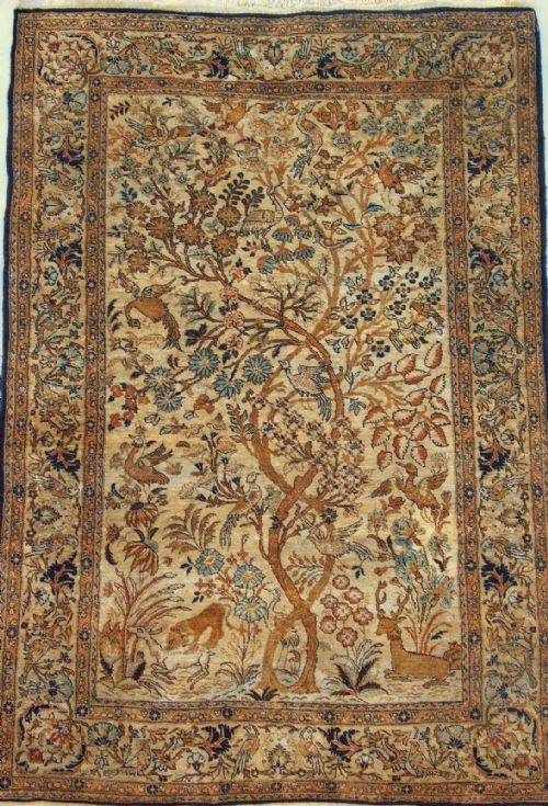 Antique Ghom Silk Tree of Life Rug