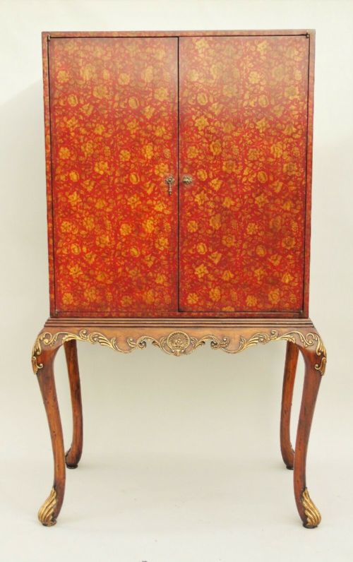 Antique Chinoiserie Red Lacquer and Parcel Gilt Cocktail Cabinet