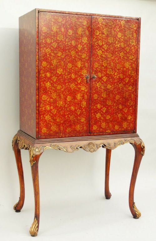 fig 1. Antique Chinoiserie Red Lacquer and Parcel Gilt Cocktail Cabinet