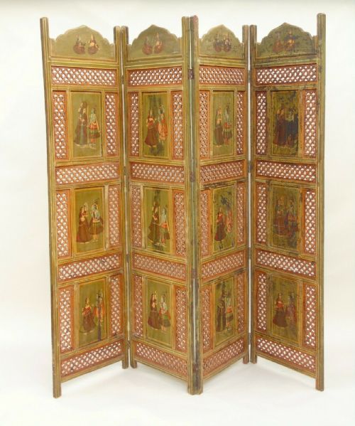 Antique Indian Hand Painted Screen