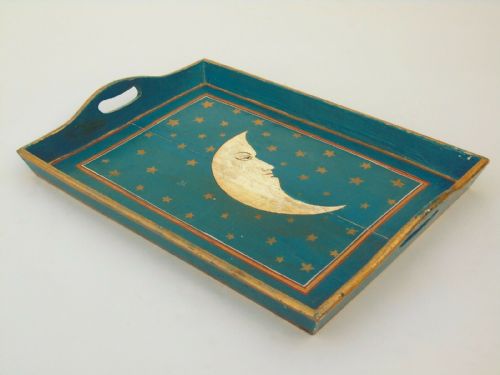 Early 20th Century Hand Painted Wooden Tea Tray. Man in the Moon
