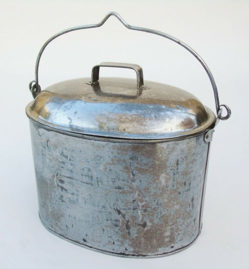 Antique Large Polished Lidded Pan with Swing Handle
