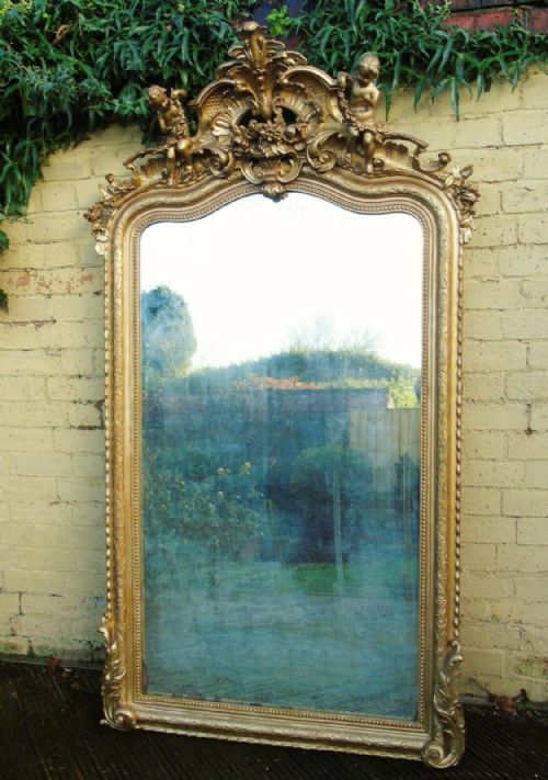 Large French Gilt Mirror with Cherubs 19th Century