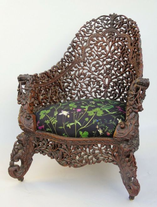 Outstanding Carved Hardwood Anglo Indian / Bombay Chair