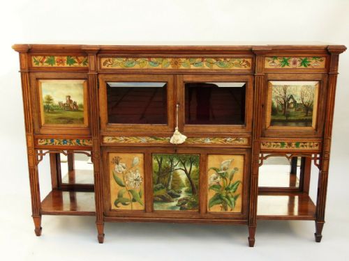Beautiful & Unique Arts & Crafts Rosewood Hand Painted Sideboard