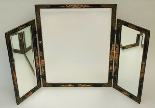 Antique Lacquered Chinoiserie Triple Dressing Mirror