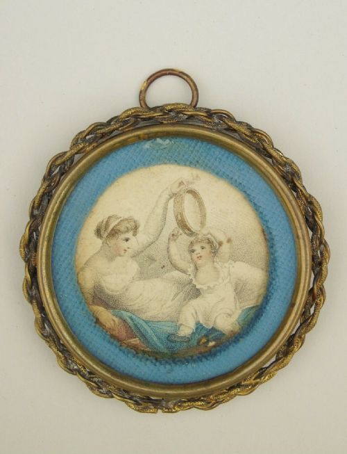 Antique Miniature Engraving Mother and Child