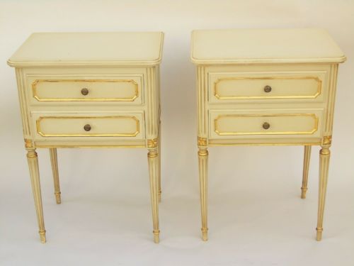 Antique Pair of French Painted Bedside Cabinets