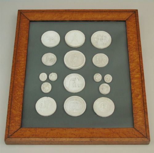 Antique Set of Intaglios Grand Tour Burr Walnut Frame