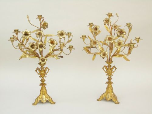 Pair of Antique French Gilt Bronze Candelabra 19th Century