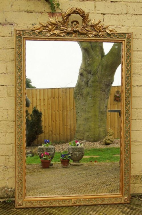 Elegant Antique French Gilt Mirror Regency Wreath Crest