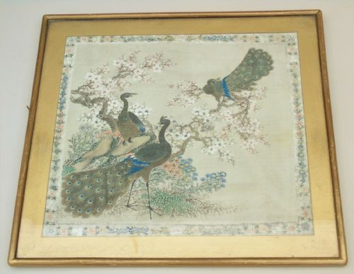 Antique Chinese Painting on Silk Peacocks