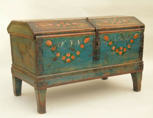 Antique Painted Swedish Wedding Chest 1836