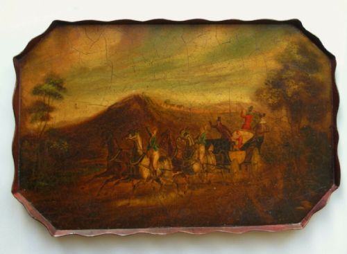 Antique Oil Painting on Tray 'One Mile from Gretna'
