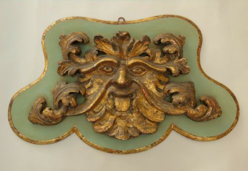 Large Hand Carved Giltwood Plaque the Green Man 19th Century