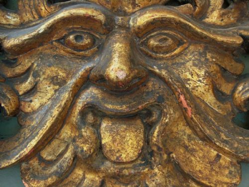 fig 1. Large Hand Carved Giltwood Plaque The Green Man 19th Century