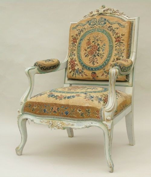 French Antique Louis XV Style Upholstered Armchair 19th Century
